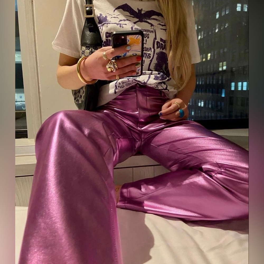 Pink Metallic High-Rise Cargo Pants – Lined, Fits Like L - Picture 16 of 16